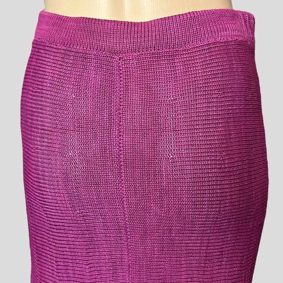 Tamara Catz Trumpet Knit Skirt Medium Burgundy High Rise Knee Length Ruffle Hem - Picture 5 of 15